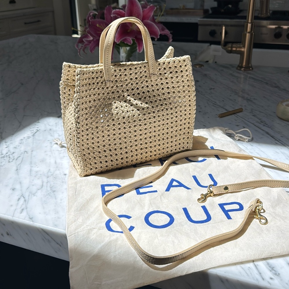 Clare V Petite Simple Rattan Tote Cream